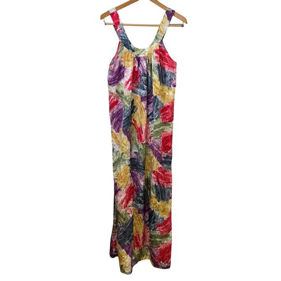 Mary McFadden Vintage Watercolor Dress Midi Tank Gown 80s Small Colorful - Picture 1 of 11